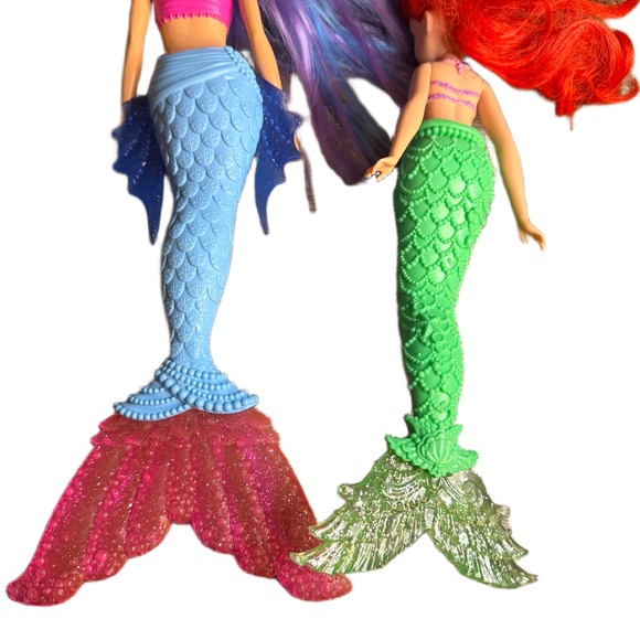 Mattel Barbie Mermaid & Disney Ariel Doll Lot Blue Red Hair Glitter Tails 2pc - Picture 6 of 6